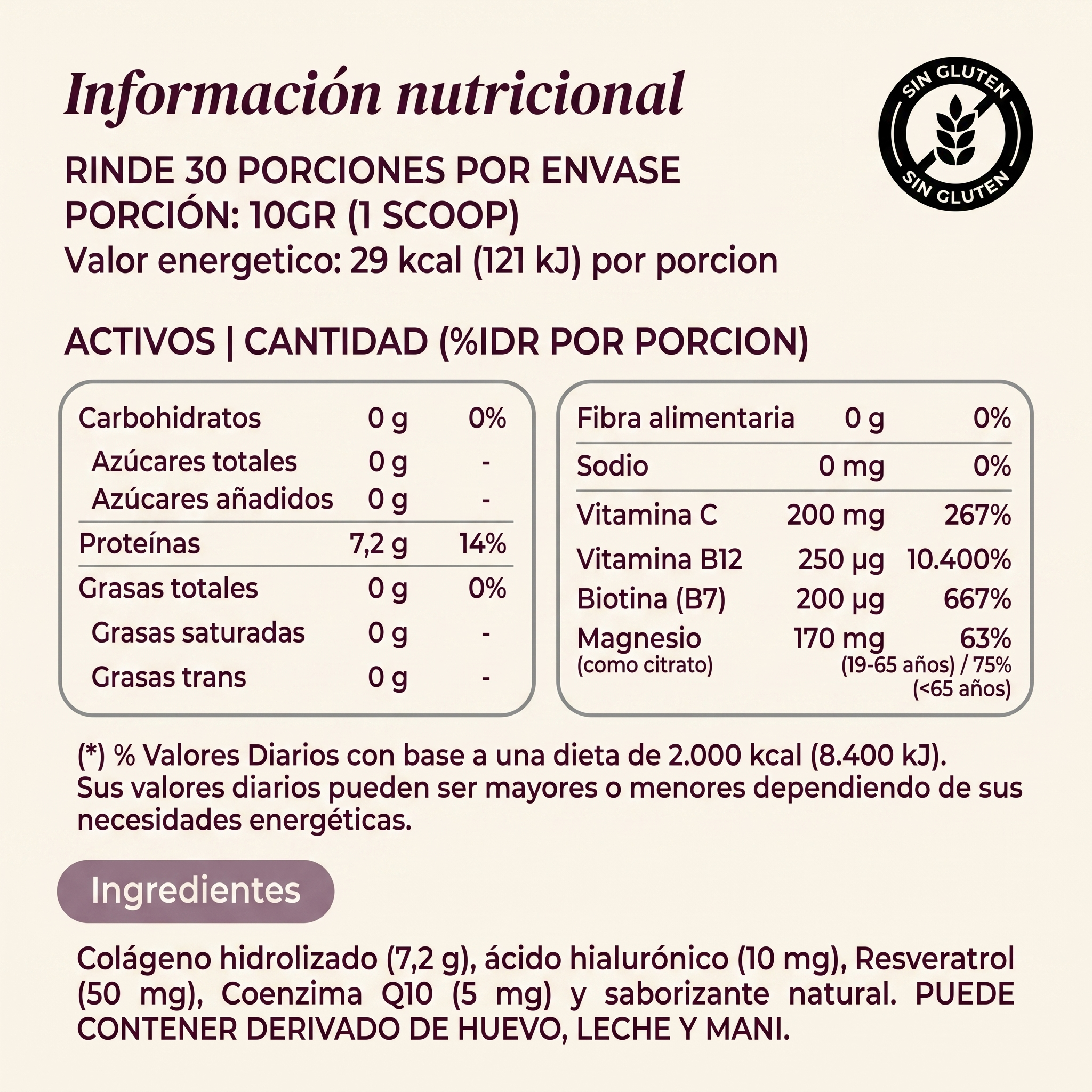 LOZANA información nutricional
